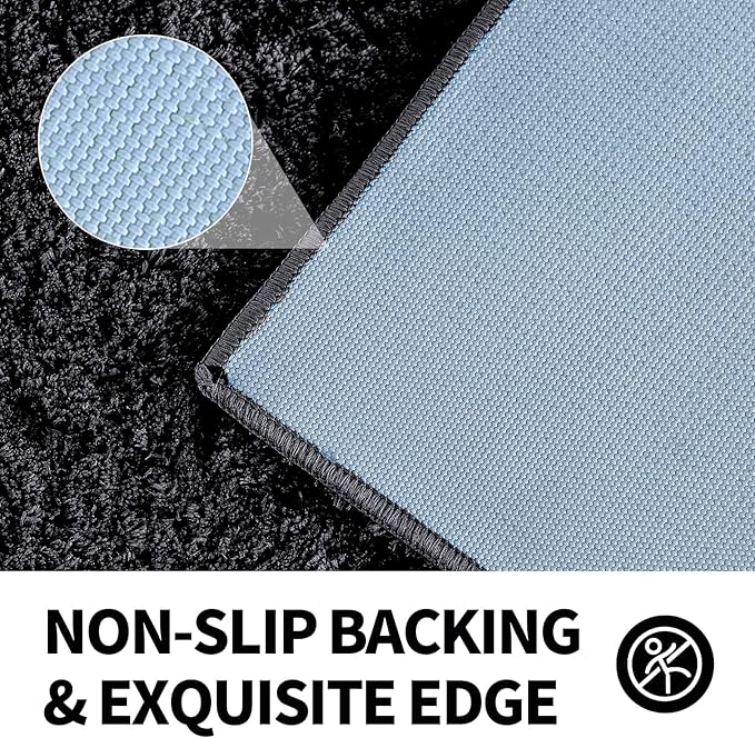 CozeCube Black Bath mats 36" x 24", Non Slip Shaggy Bathroom Rug, Ultra Soft Machine Washable Plush Pile Rugs, Fluffy Microfiber for Bedroom