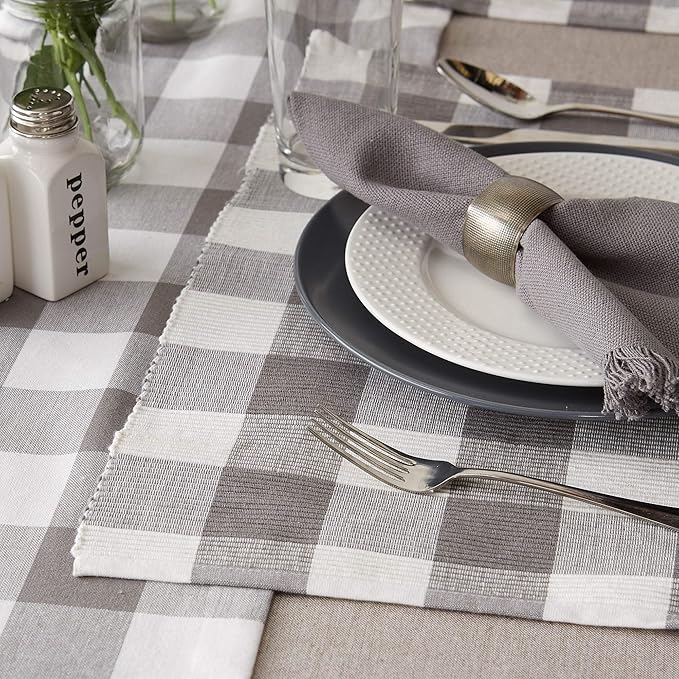 DII Buffalo Check Collection, Classic Farmhouse Placemat Set, 13x19, Gray & White, 6 Piece