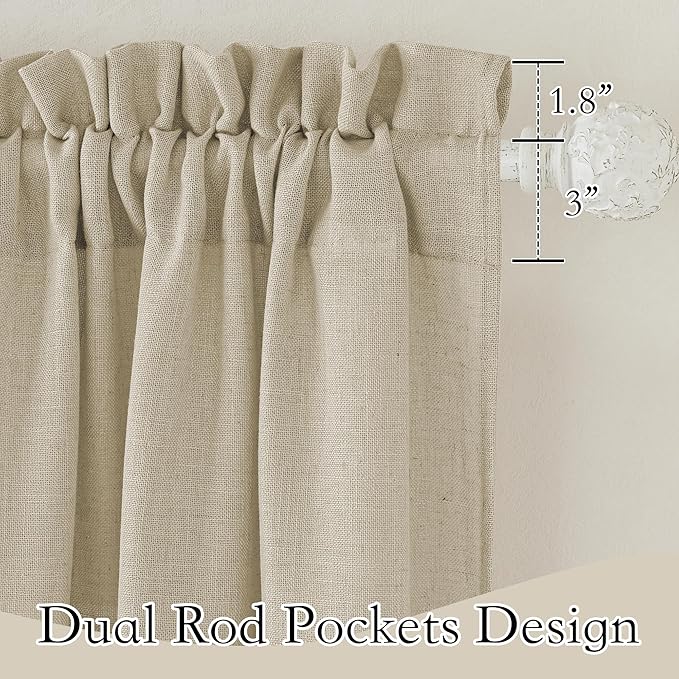 RYB HOME Beige Linen Curtains for Living Room, Rod Pocket Soft Thick Linen Burlap 72 Inch Length Light Filtering Privacy Assured for Home Office Dining Room, W 34 x L 72 inches, 2 Panels Set