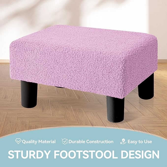 BRIAN & DANY Small Foot Stool Ottoman, Footstool with Legs, Teddy Velvet Foot Rest for Living Room, Bedroom and Office, Purple