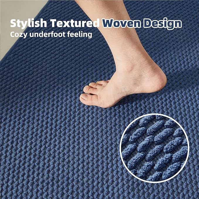 Bathroom Runner Rugs, Long Bath Mat Runner Washable Thin Quick Dry Low Pile Bathroom Runner Rugs Non Slip, Navy Blue 24"x70"