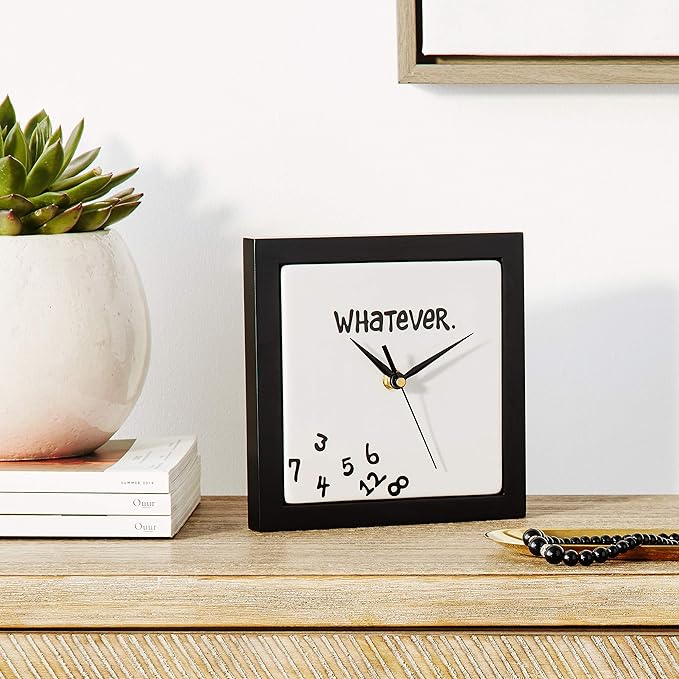 Enesco Whatever. Scrambled Numbers Always Late 7.5 x 7.5 Inch Square Hanging Wall Clock
