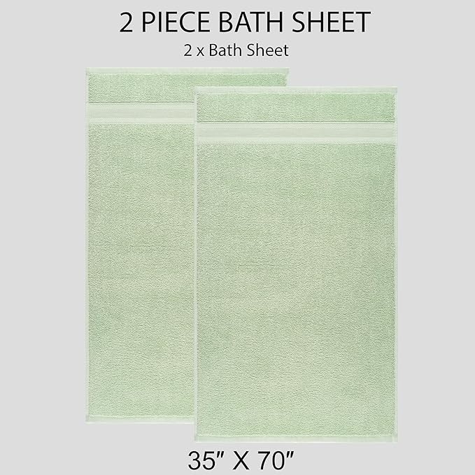 Quick-Dry, Soft & High Absorbent Jumbo Bath Sheet 35"x70" Cotton Turkish Bath Towel Set of 2 | Daily Use 100% Cotton for Bathroom, Gym & More | Bathroom Towels Set (2 Pcs, Green)