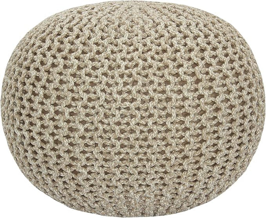 COTTON CRAFT Round Pouf - Hand Knitted Tweed Cable Dori Pouf Ottoman - Cotton Braid Cord Foot Stool Footrest Accent Seat Furniture Bean Bag - Family Room Kids Nursery Dorm - 20x14 - Natural