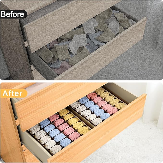 Joyoldelf Sock Organizer Drawer Organizer - Underwear Organizer, 24 Cell Collapsible Closet Organizers and Storage Sock Holders Organizers for Storing Socks, Ties, Belts 6 Pack Beige