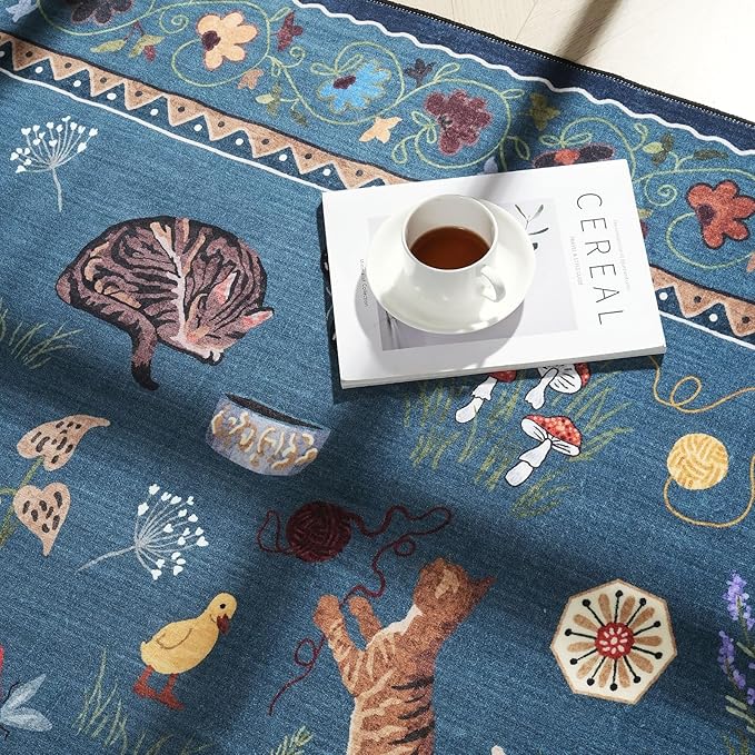 Door Mat Indoor Entrance 2x3 Rug Machine Washable Boho Floral Animal Cat Small Area Rug Non-Slip Low Pile Throw Rugs for Entryway Kitchen Front Door Indoor Entry Kids Room, Pearl Gentian Blue