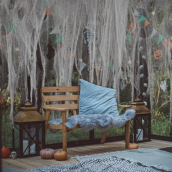 RunNico 600x36 Inch Large Size Gray Halloween Creepy Gauze Cloth Decoration,Spooky Fabric Cloth,Halloween Haunted Cheesecloth for Drapes,Stairway Decor,Outdoors Doorways Decorations