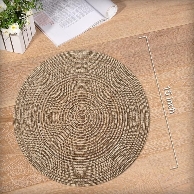 Noctiflorous 15 Inch Round Placemats Set of 6 Durable Braided Woven Heat Resistant Table Mats for Indoor Outdoor Non Slip Dining Table Place Mats(Brown, 6)