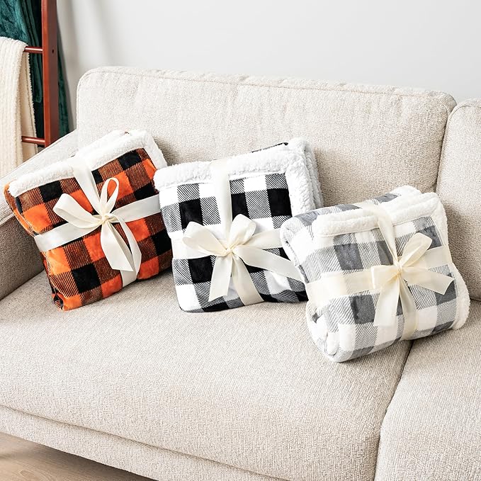 Pavilia Black & White Buffalo Plaid Sherpa Bed Blanket - King, Plush Checkered Fleece & Flannel, Warm Winter Blanket for Couch & Sofa, 90x108