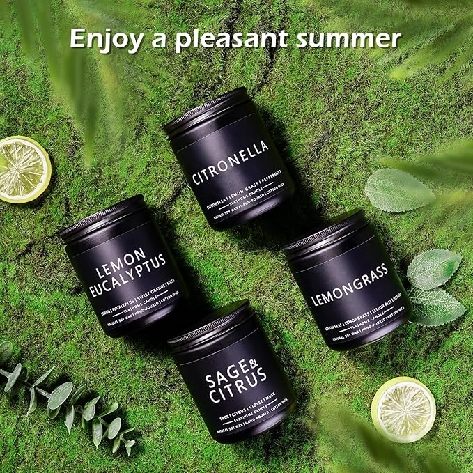 Lemongrass Scented Candles for Men, Outdoor Summer Gifts for Father Dad & Boyfriend, Soy Jar Candle for Home Scented (7oz)