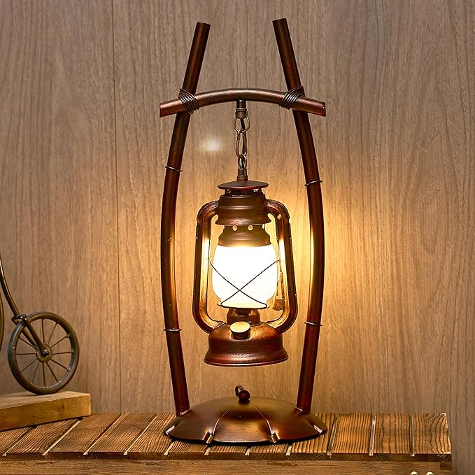 Vintage Table Lamp Bronze Antique Desk Lamp for Farmhouse Nightstand Table Lamp Bulb Included for Office,Living Room (Red Brown Elen Shade, 23×8.6'')