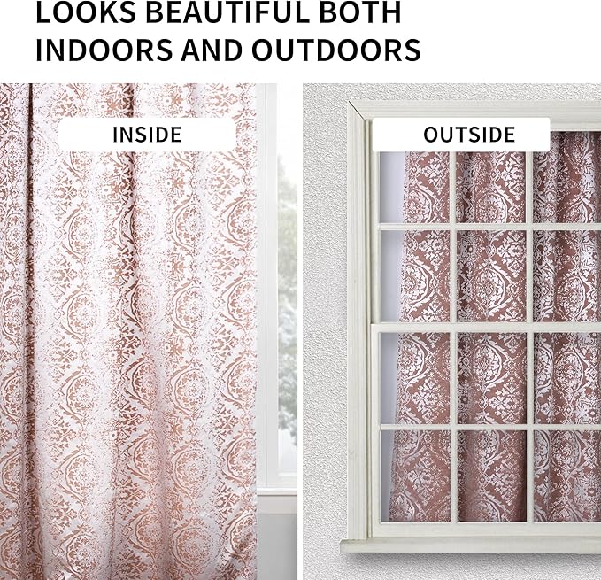 JOOJA Terracotta Curtains - 63 inch Length, 2 Panels Set, Jacquard Patterned, Semi-Blackout Boho Curtains for Bedroom & Living Room