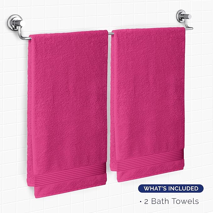 Elegant Comfort Premium Turkish Cotton 2 Pack Bath Towel Set - 27 x 54 inch, Luxurious Hotel Spa Quality 100% Turkish Cotton 2PC Bath Towel Set - Highly Absorbent - Soft Bathroom Towels, Hot Pink