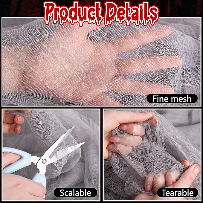 RunNico 600x36 Inch Large Size Gray Halloween Creepy Gauze Cloth Decoration,Spooky Fabric Cloth,Halloween Haunted Cheesecloth for Drapes,Stairway Decor,Outdoors Doorways Decorations