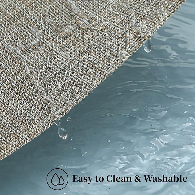 Leetaltree Linen Yellow Placemats Set of 4 - Heat Resistant Non-Slip Place mats for Dining Table, Washable Durable PVC Vinyl Woven Table Mats(Linen Yellow, 4)