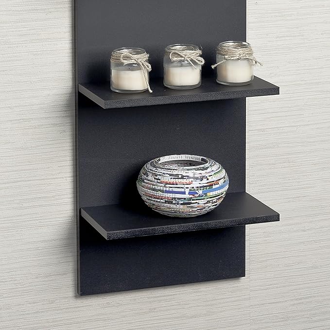 Danya B. Narrow Decorative Wall Mount Vertical Shelving Unit – Modern Column with 5 Shelves Home or Office for Books, Décor Display – Black Grain Finish