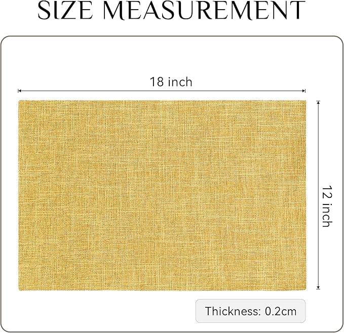 Softalker Faux Linen Placemats Set of 4-12 x 18 Inch, Heat Resistant Double Layered Durable Burlap Farmhouse Place Mats, Non-Slip Washable Rustic Table Mats for Dining, Kitchen, Party(Yellow