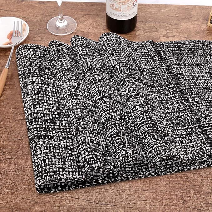 Urban Villa Set of 6 Blak Placemats for Dining Table 100% CottonPlacemats 14''x20'' Over Sized Tablemats Placemats Black/White Two Tone Tablemats for Family Dinners Wedding Parties Everyday Use