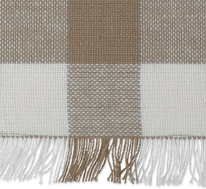 DII Heavyweight Fringed Check Tabletop Collection, Table Runner, 14x108, Stone Brown