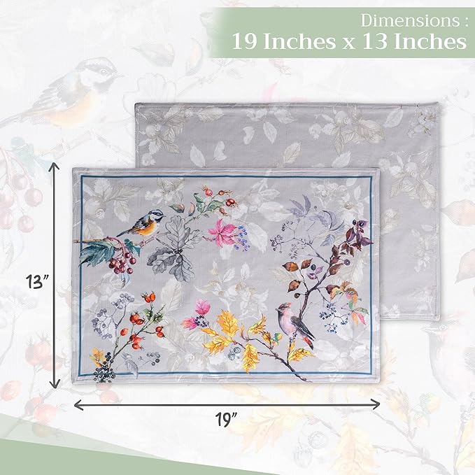 Maison d' Hermine Placemats Set of 4 100% Cotton Washable Cloth Place Mats, Reusable Table Mats for Kitchen Dining Decoration, Party, Wedding, Restaurant (Equinoxe - Grey, 13" x 19")