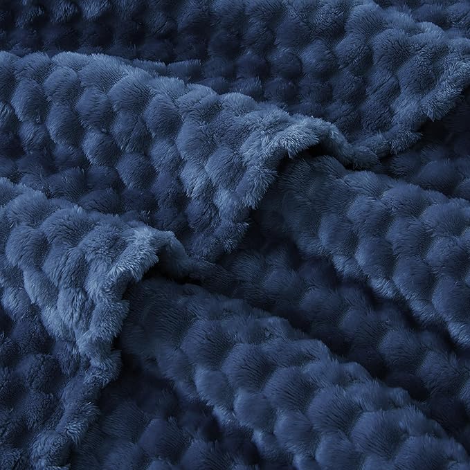 EXQ Home Fleece Blanket Queen Size for Couch or Bed - 3D Imitation Turtle Shell Jacquard Decorative Blankets - Cozy Soft Lightweight Fuzzy Flannel Blanket Suitable for All Seasons(90"×90",Dark Blue)