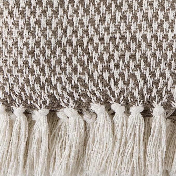 DII Woven Throw Collection 100% Cotton, Basketweave, 50x60, Brown