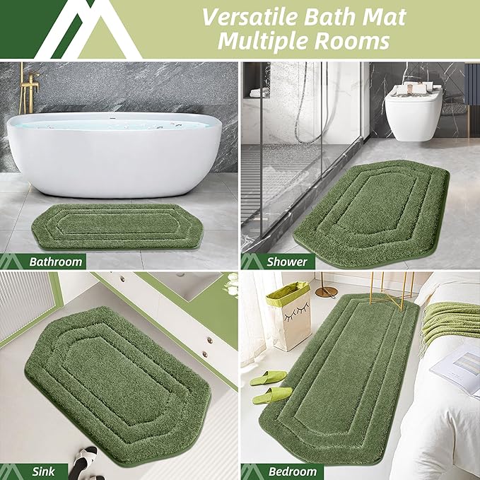COSY HOMEER Bathroom Rugs Mat 24”x60” Absorbent Non-Slip Bath Mat, Plush Shaggy Bathroom Runner, Machine Washable Large Soft Bath Mats for Bath Floor,Tub and Shower,Green
