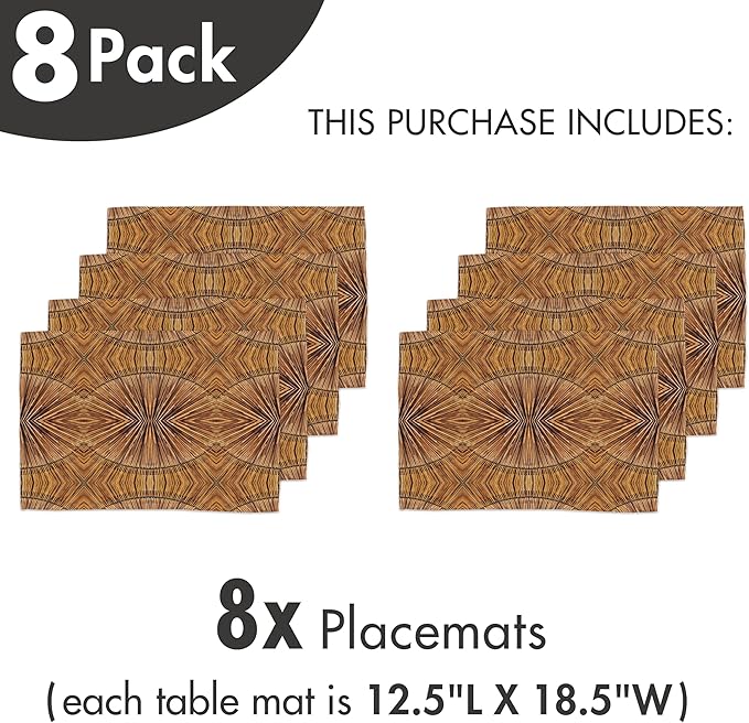 Ambesonne Tribal Place Mats Set of 8, Boho Pattern Prehistoric Eastern Jagged Wooden Style Trippy Fractal Ornaments Print, Washable Fabric Placemats for Dining Table, Placemat 8 pcs, Ginger