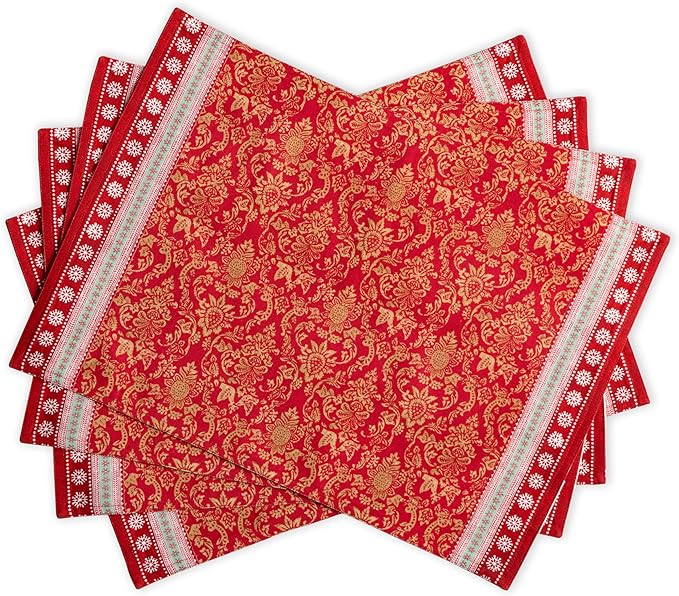 Maison d' Hermine Placemats Set of 4 100% Cotton Washable Cloth Place Mats, Reusable Table Mats for Kitchen Dining Decoration, Party, Wedding, Restaurant (Sofia, 13" x 19")