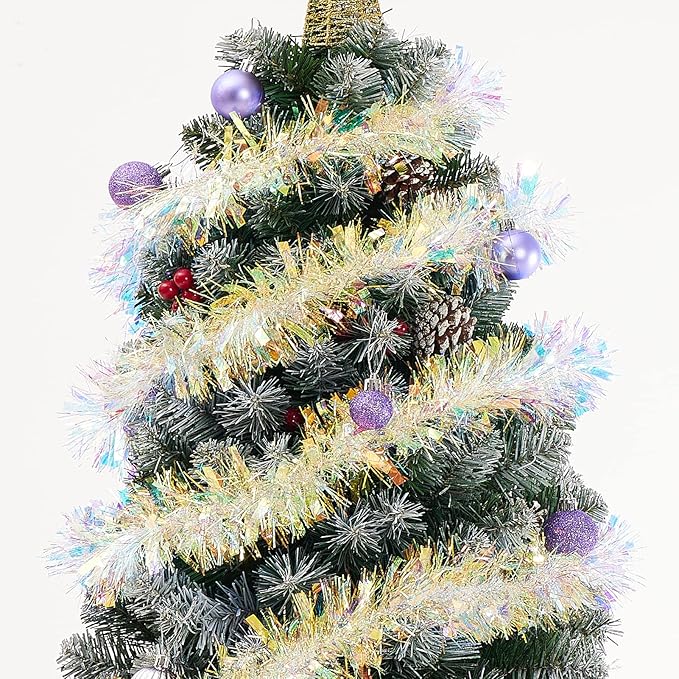 26.2 Feet Iridescent White Holiday Tinsel Garland for Christmas, Birthday, Weddings, Party Decorations, Xmas Foil Tinsel Garland for All-Season Home Indoor Outdoor Party Supplies(Iridescent White)