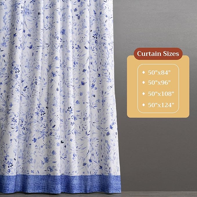 Maison d' Hermine Curtains for Living Room 100% Cotton 96 inch Length One Panel Light Filtering Curtains for Bedroom Windows with Rod and Loop Pockets Drapes (Summer Blues, 50" W x 96" L)