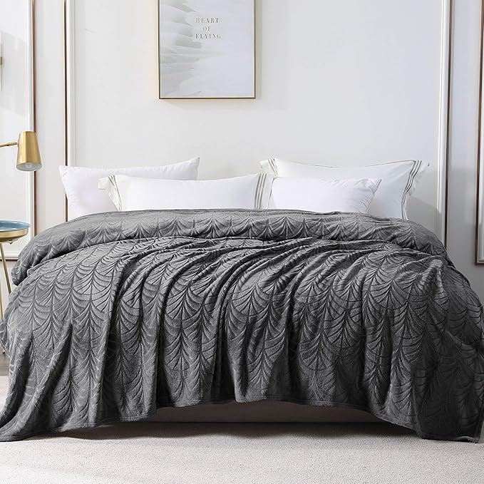 Whale Flotilla Flannel Fleece Twin Size Blanket for Bed, Soft Fluffy Velvet Bedspread Coverlet with Decorative Vintage Pattern for All Season, Warm and Lightweight, 90x66 Inch, Dark Grey