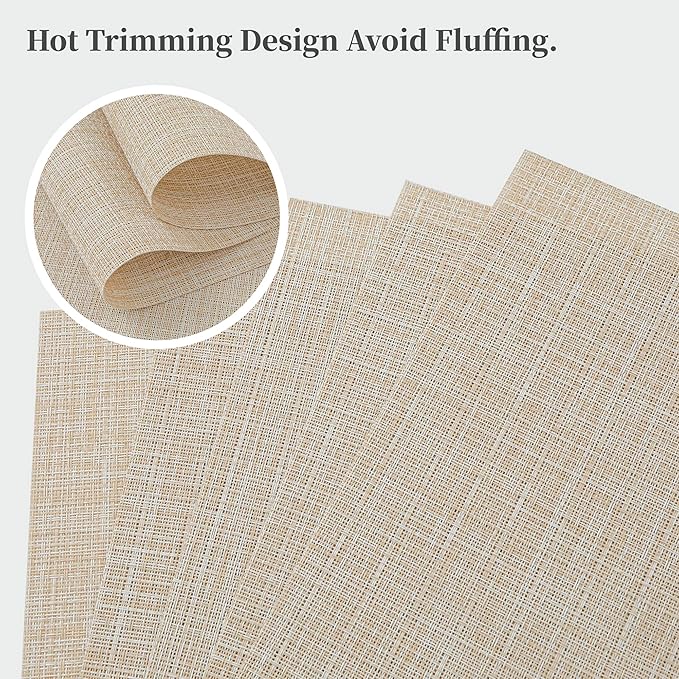Leetaltree Beige Placemats Set of 8 - Heat Resistant Non-Slip Place mats for Dining Table, Washable Durable PVC Vinyl Woven Table Mats(Beige, 8)