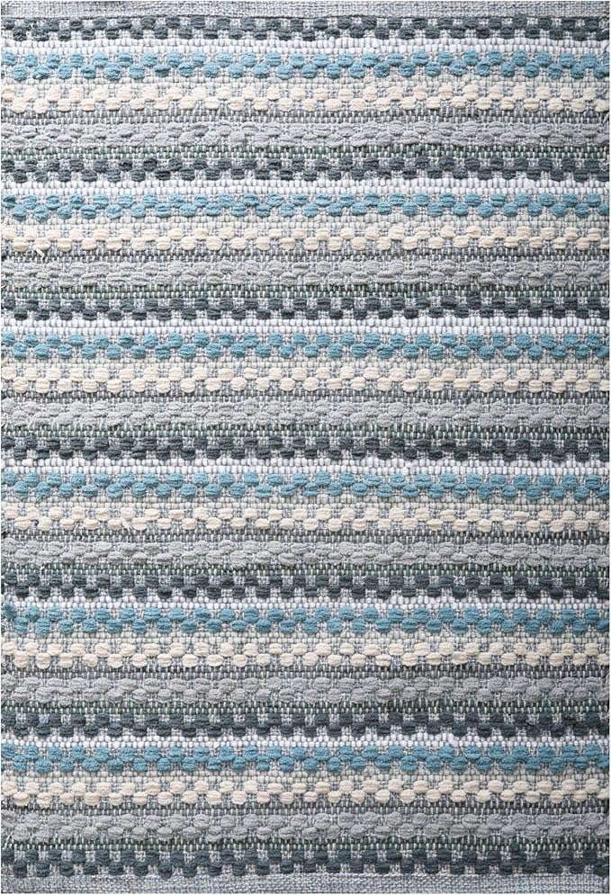 Rug Area Rugs Cotton 2x3 Ft Chenille Yarn for Livingroom Bedroom Washable RagRug Reversible Farmhouse Kitchen RunnerRug Carpet Area Runner Mat for Hallway, Entryway|Aqua Combo