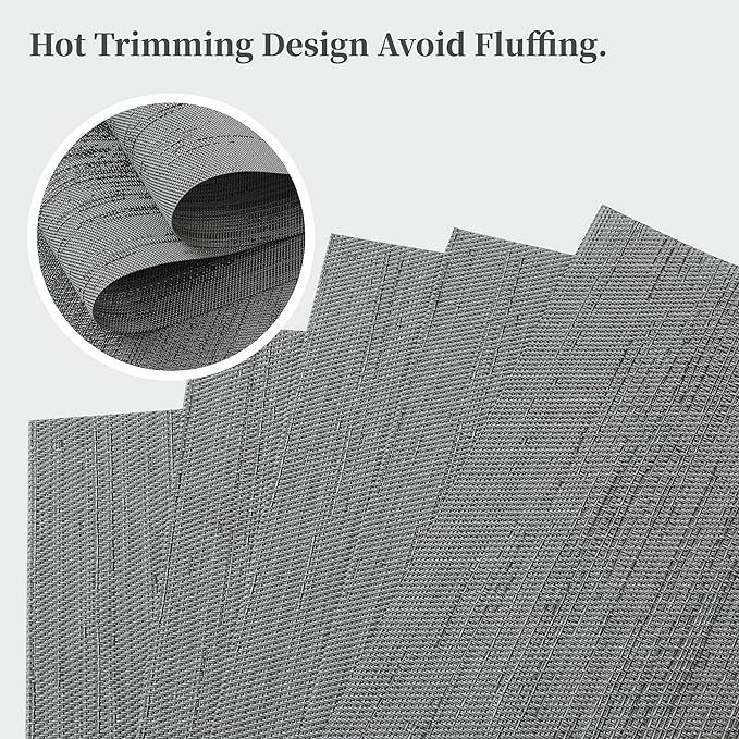 Leetaltree Grey Placemats, Heat Resistant Non-Slip Place mats for Dining Table, Washable Durable PVC Vinyl Woven Table Mats (Set of 24)