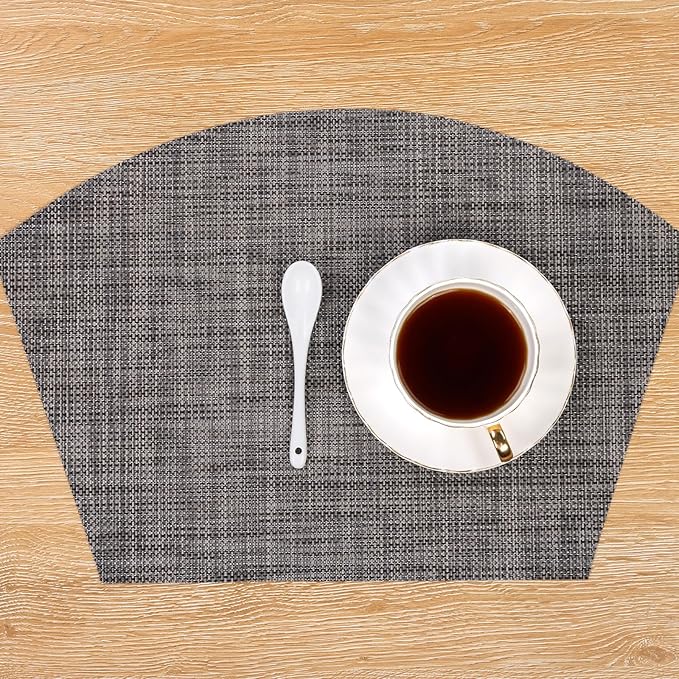 SHACOS Wedge Placemats Set of 4 Woven Vinyl Small Round Table Placemats Wipe Clean Round Table Mats Placement Mat Indoor Outdoor, Dark Gray