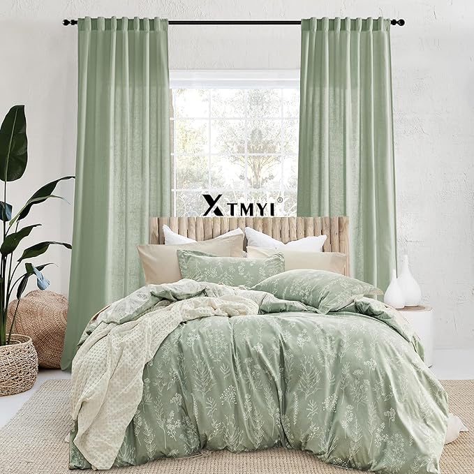 XTMYI Sage Green Linen Curtains 96 Inches Long for Living Room,Boho Closet Curtains for Bedroom Closet Door Neutral Nursery Boy Teens Girls Room