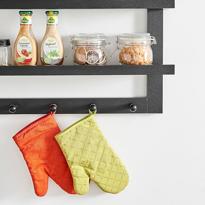 Danya B 2-Tier Ledge Wall Shelf Organizer with Five Hanging Coat or Towel Hooks - Perfect for Entryway or Bathroom (Black)