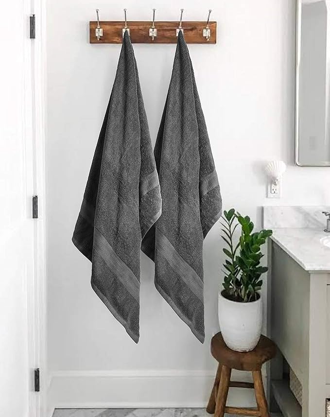 BOUTIQUO Premium Cotton 4 Pack Bath Towel Set - 100% Pure Cotton - 4 Bath Towels 27x54 - Ideal for Everyday use - Ultra Soft & Highly Absorbent - Charcoal Grey