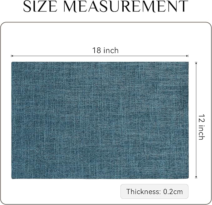 Softalker Faux Linen Placemats Set of 12-12 x 18 Inch, Heat Resistant Double Layered Durable Burlap Farmhouse Place Mats, Non-Slip Washable Rustic Table Mats for Dining, Kitchen, Party(Navy Blue