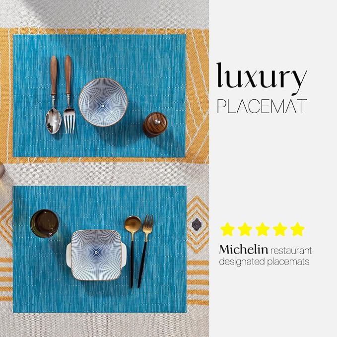 LEXMORE PVC Woven Placemats 4 PCS Wipeable Indoor/Outdoor Table Mats Washable Vinyl Place Mats for Dining Table, Set of 4-Teal Blue