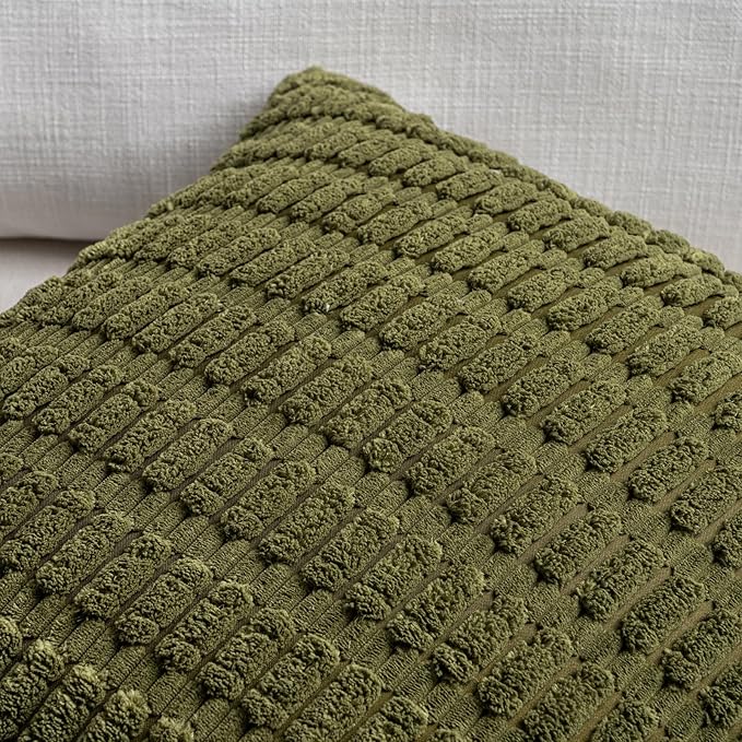 Fancy Homi 4 Packs Boho Moss Green Decorative Throw Pillow Covers 12x20 Inch for Couch Bed Sofa, Rustic Modern Farmhouse Home Decor, Soft Plush Corduroy Cute Rectangle Cushion Case 30x50 cm