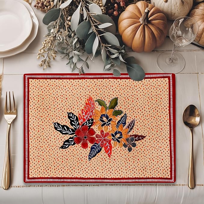 Maison d' Hermine Placemats Set of 4 100% Cotton Washable Cloth Place Mats, Reusable Table Mats for Kitchen Dining Decoration, Party, Wedding, Restaurant (Kalahari, 13" x 19")