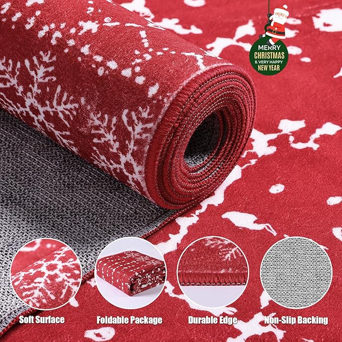 Christmas Area Rugs 8x10 for Living Room Red Snowflake Plaid Decorative Modern Rug Holiday Decor Geometric Non Slip Rug Washable Carpet for Bedroom Dining Room