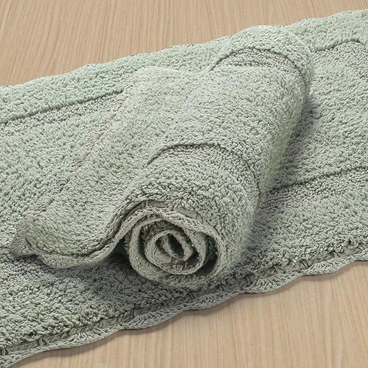 Cotton Crochet Bathmat with Antiskid 17x24 Sage Green, 100% Pure Cotton, Super Soft White, Plush & Absorbent, Hand Tufted Heavy Weight Construction, Full Reversible Step Out Rugs