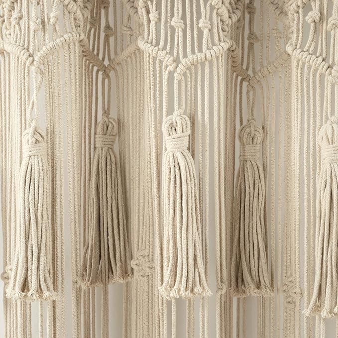 Lush Decor Boho Macrame Tassel Cotton Window Curtain/Room Divider/Wedding Backdrop/Wall Decor, 84" L x 50" W, Neutral