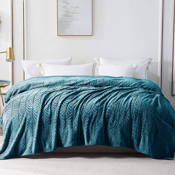 Whale Flotilla Flannel Fleece Twin Size Blanket for Bed, Soft Fluffy Velvet Bedspread Coverlet with Decorative Vintage Pattern for All Season, Warm and Lightweight, 60x80 Inch, Teal