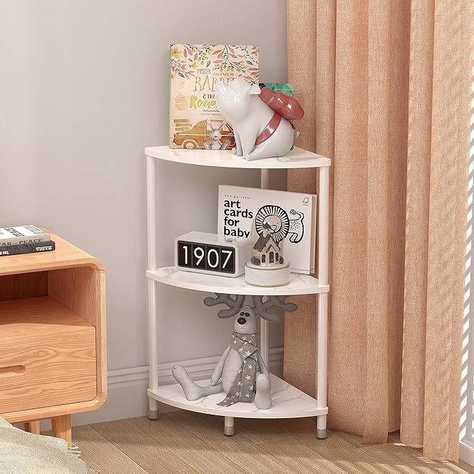 3 Tier Corner Shelf Stand, 23.2" Kitchen Shelf Organizer with Metal Frame for Organization & Storage, Marble White Corner Shelf for Kitchen Decor Accessories