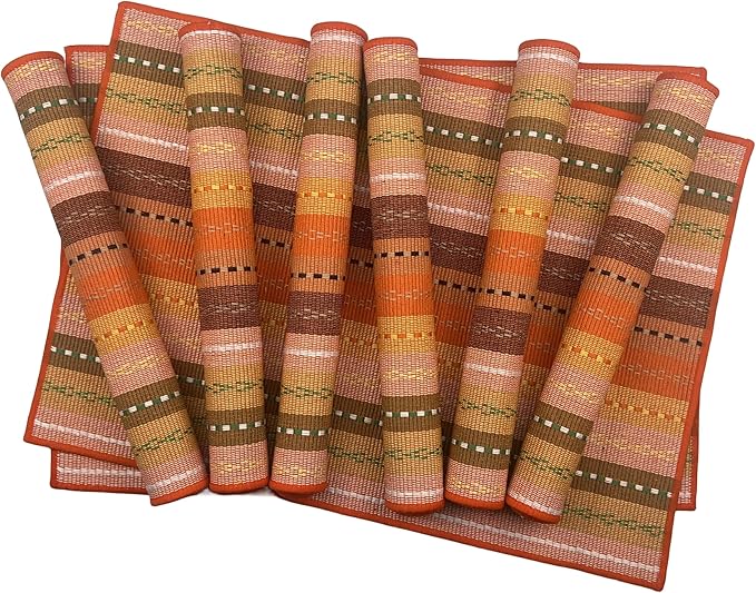 WAZAIGUR Hand Woven with 100% Cotton Placemats Colorful Placemats Braided Ribbed Durable Heat-Insulation Table Mats Set of 8,Orange
