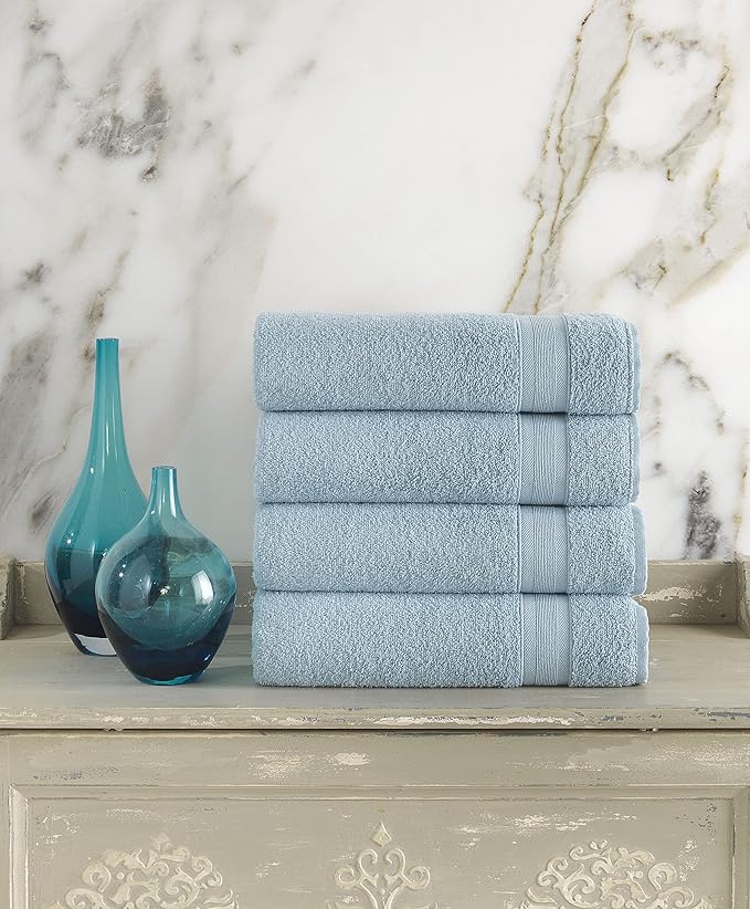 Quick-Dry, Soft & High Absorbent Bath Towels 27"x54" Cotton Turkish Bath Towel Set of 4 | Daily Use 100% Cotton Towels for Bathroom, Gym & More | Bathroom Towels Set (4 Pcs, Blue)